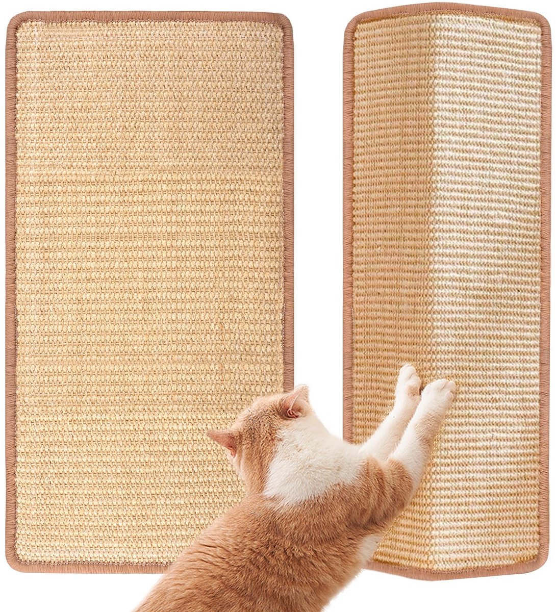 Krabplanken voor Katten 50 x 25 cm Natuurlijke Sisal Kattenkrabplank, Horizontale Krabplank voor Kattenvloer Antislip voor Bescherming van Bank, Tapijten, Muur (houtkleur)