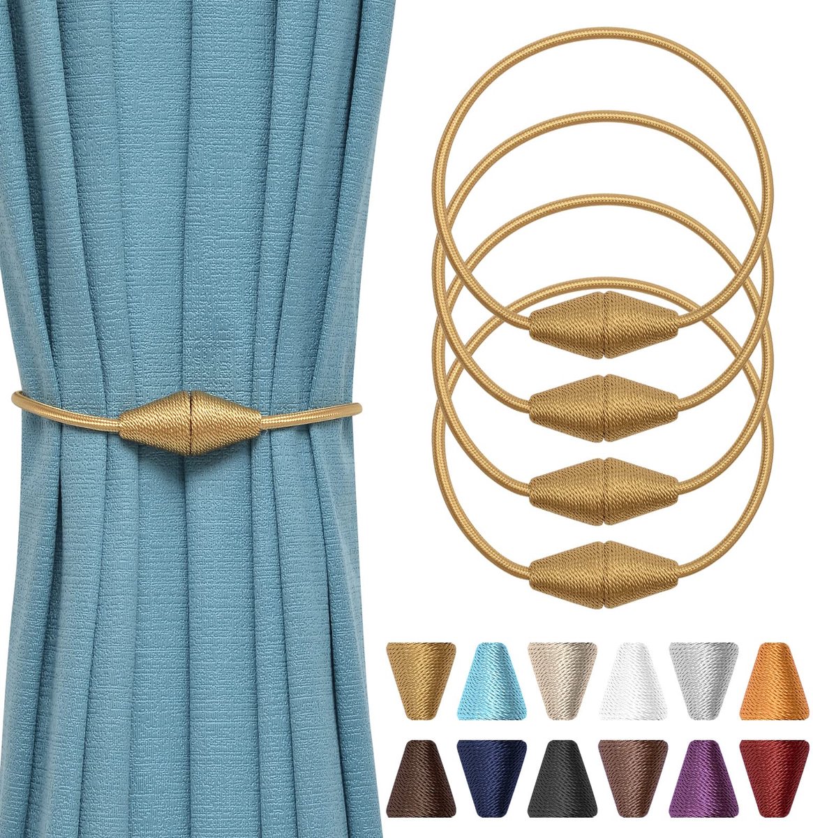 Gordijn Tiebacks Handgemaakte Weave Touw Gordijn Holdbacks Handige Decoratieve Kegel Gordijn Drape Tie Ruggen voor Thuis & Kantoor Venster Drapery (Goud)