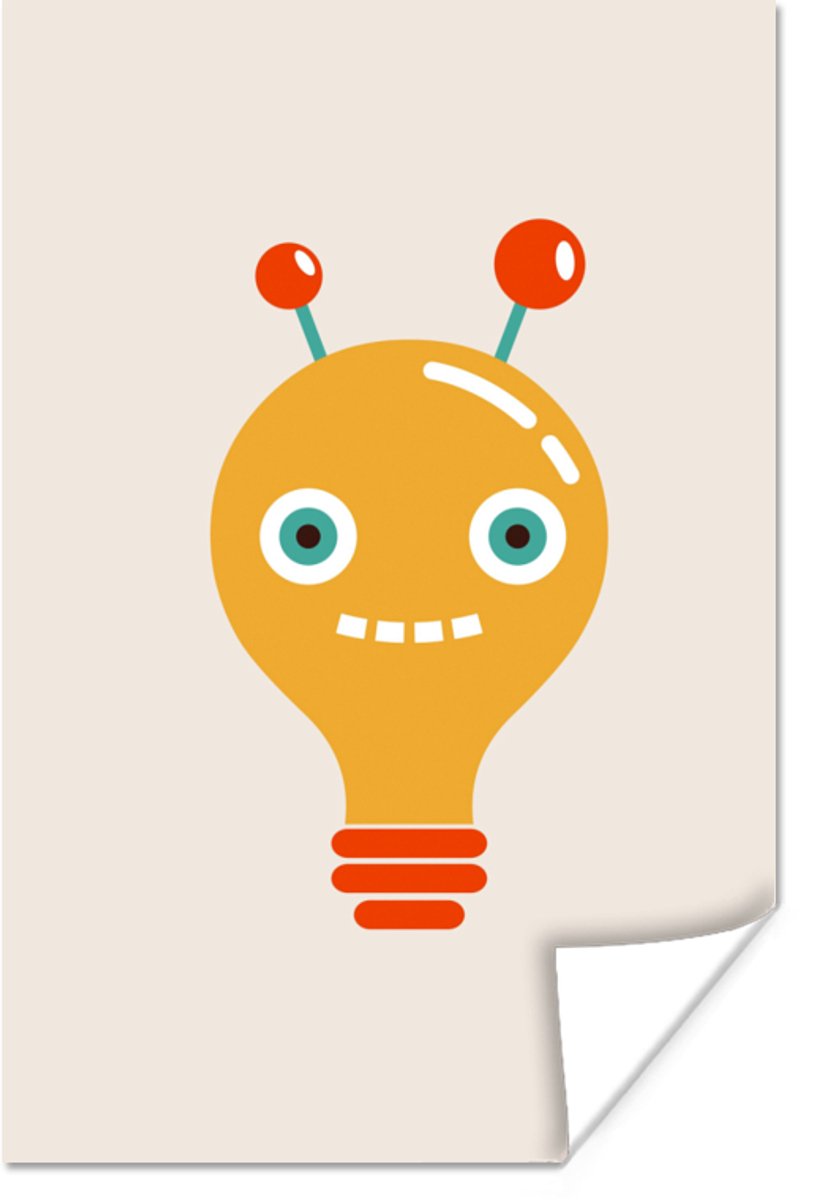 Poster 20x30 cm - Robot - Gloeilamp - Gezicht - Antenne - Kinderen - Posters - Kamer decor
