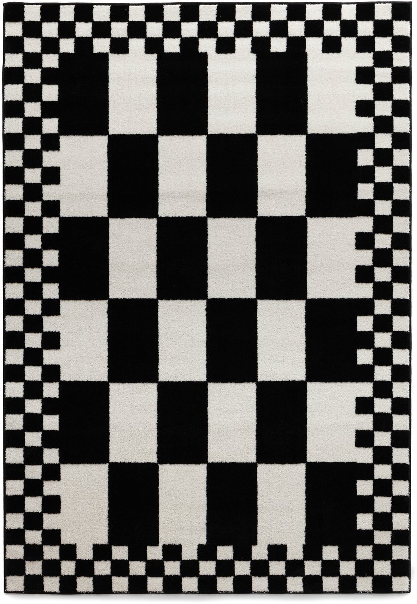 Checkerboard vloerkleed - Maeve wit/zwart 200x300 cm