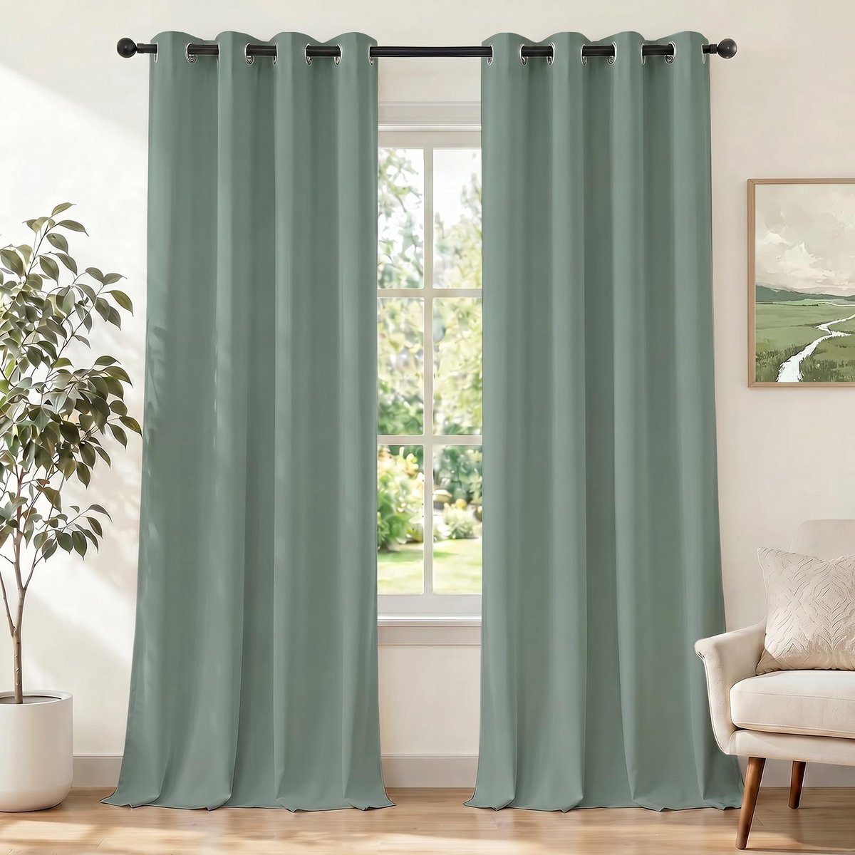 Gordijnen Kant En Klaar Set Van 2, 140x225cm, Gordijnen Verduisterend Met Ringen, Thermische Gordijn, Verduisteringsgordijn, Thermogordijnen, Deurgordijn Voor Slaapkamer Woonkamer, Matcha Groen