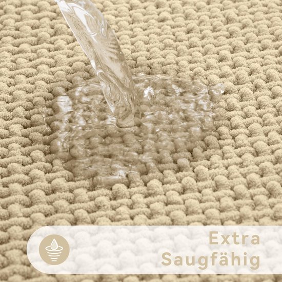 Chenille zachte badkamervloerkleed antislip wasbaar absorberend badmat badvloerkleed badkamervloerkleed douchemat voor badkamer, douche, bad - 60x90 cm, beige — afbeelding 5