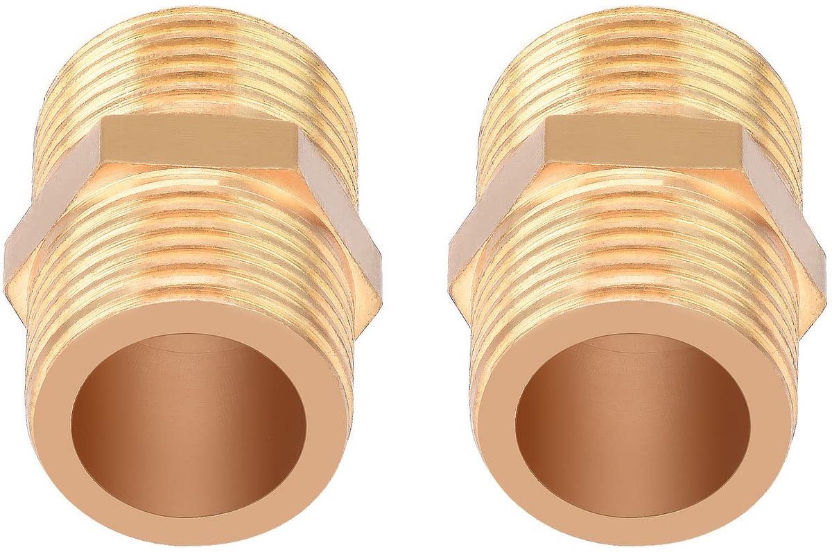 nippel 1/2 inch messing buitendraad, nutmanel messing dubbele nippel met zeskant AG/AG 2 stuks voor buisverbinding
