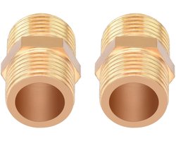 nippel 1/2 inch messing buitendraad, nutmanel messing dubbele nippel met zeskant AG/AG 2 stuks voor buisverbinding