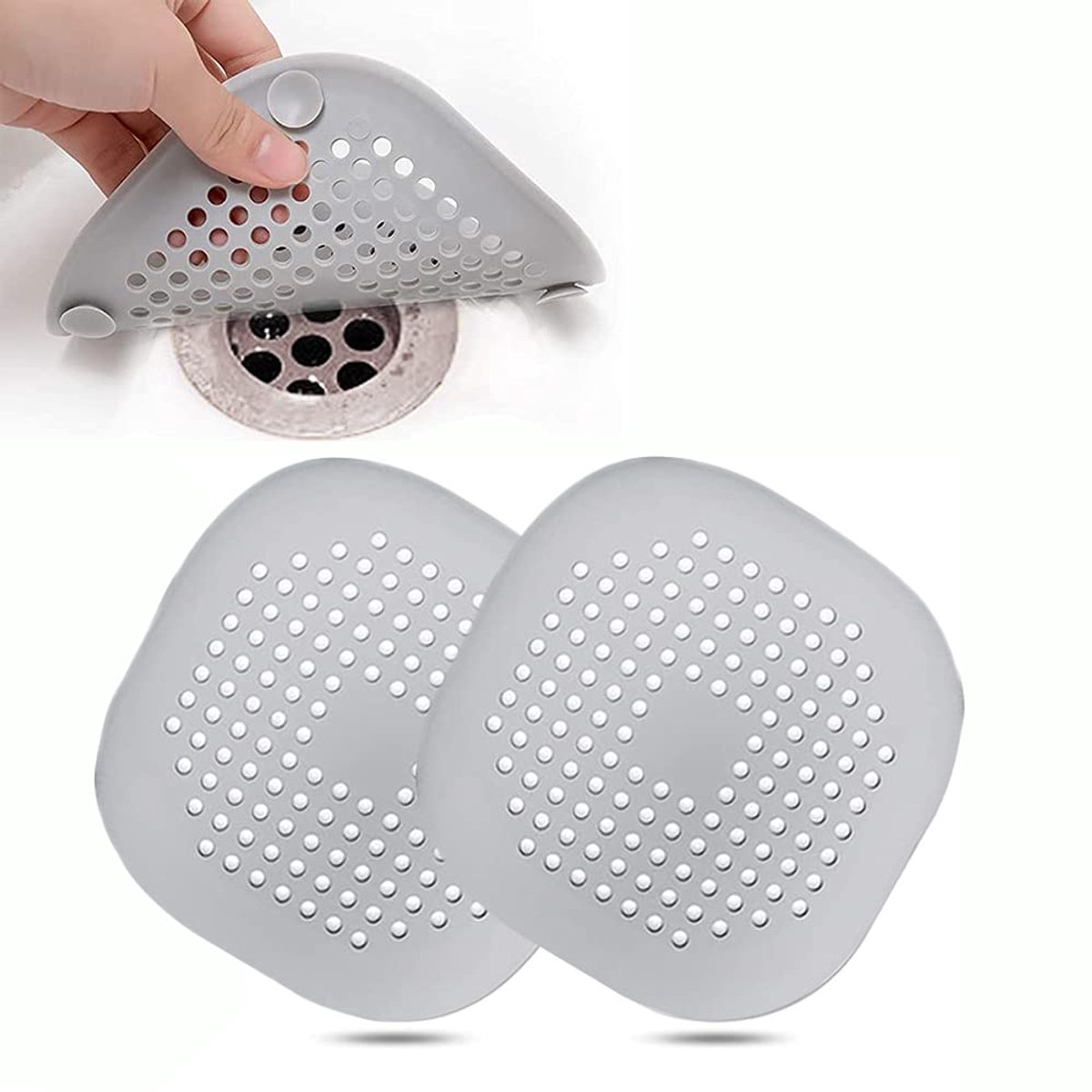 2 Stuks Afvoerbescherming, Afvoer Protector Filter, Afvoerzeef Siliconen, voor Badkamer, Keuken, Gootsteen（2 Grijs)