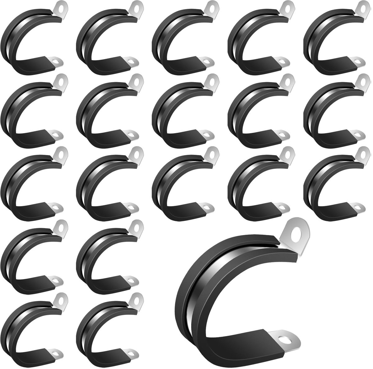 20 stuks 28 mm P-klem, roestvrij staal 304 met rubberen inzet, robuuste P-klem, P-klem en P-clip, veelzijdige kabelklem en buisklem voor veilige bevestiging