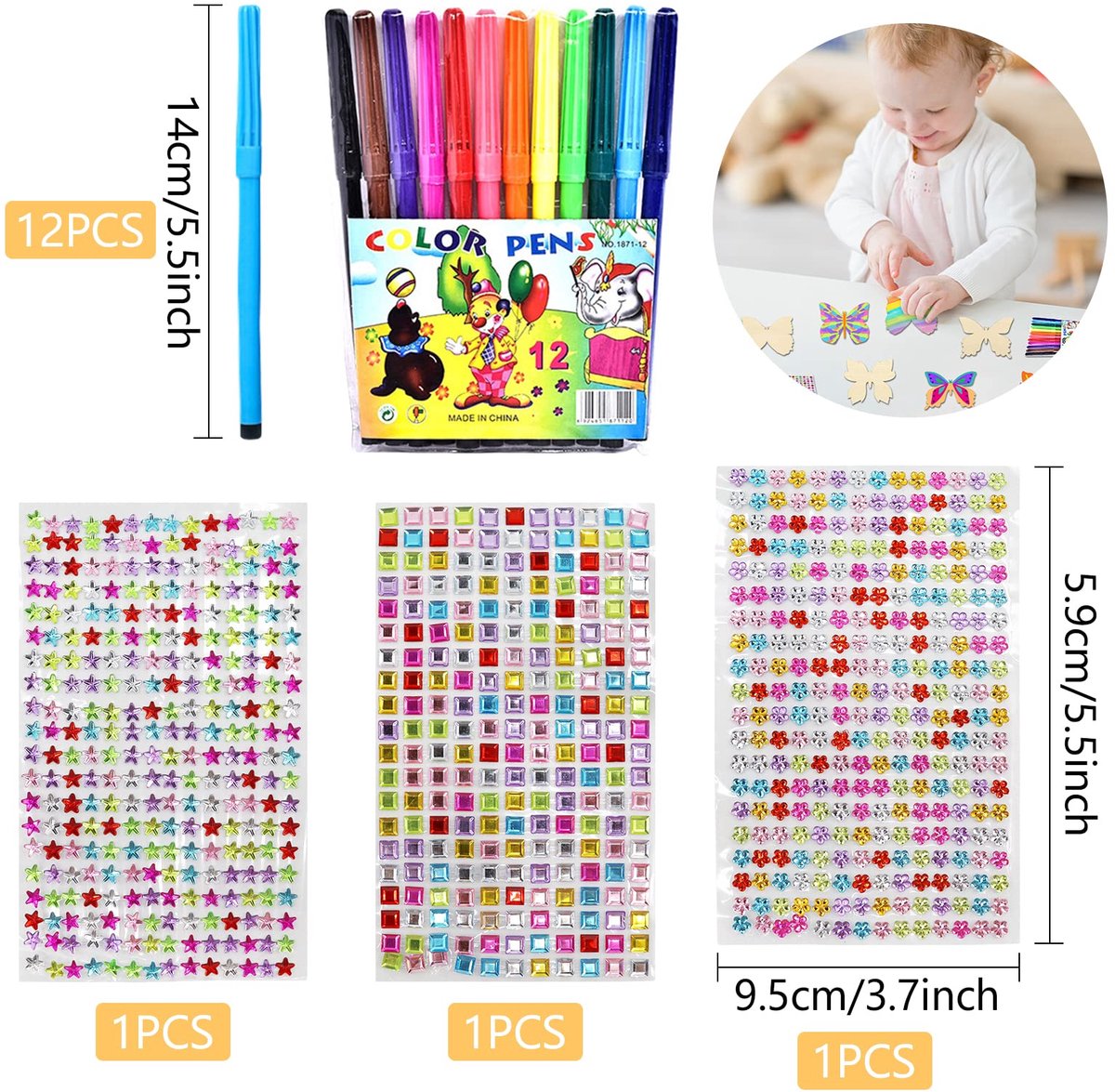 knutselset, 55 stuks, hout, knutselen, kinderverjaardag, knutselen met aquarelstiften/diamantstickers, knutselset voor kinderen, creatief cadeau voor meisjes, voor doe-het-zelf