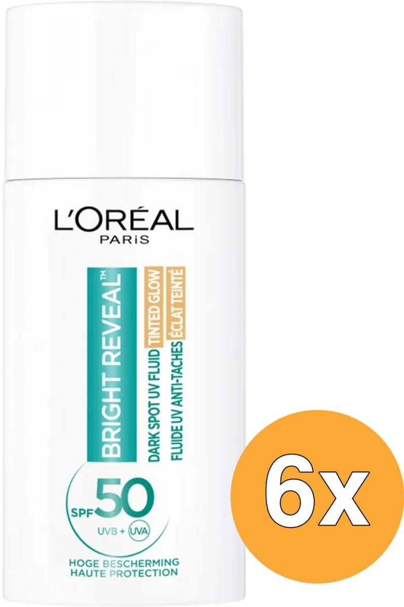 6x L'Oréal Paris Bright Reneal Fluid Moisturizer Dark Spot Tinted SPF 50 (50 ml)