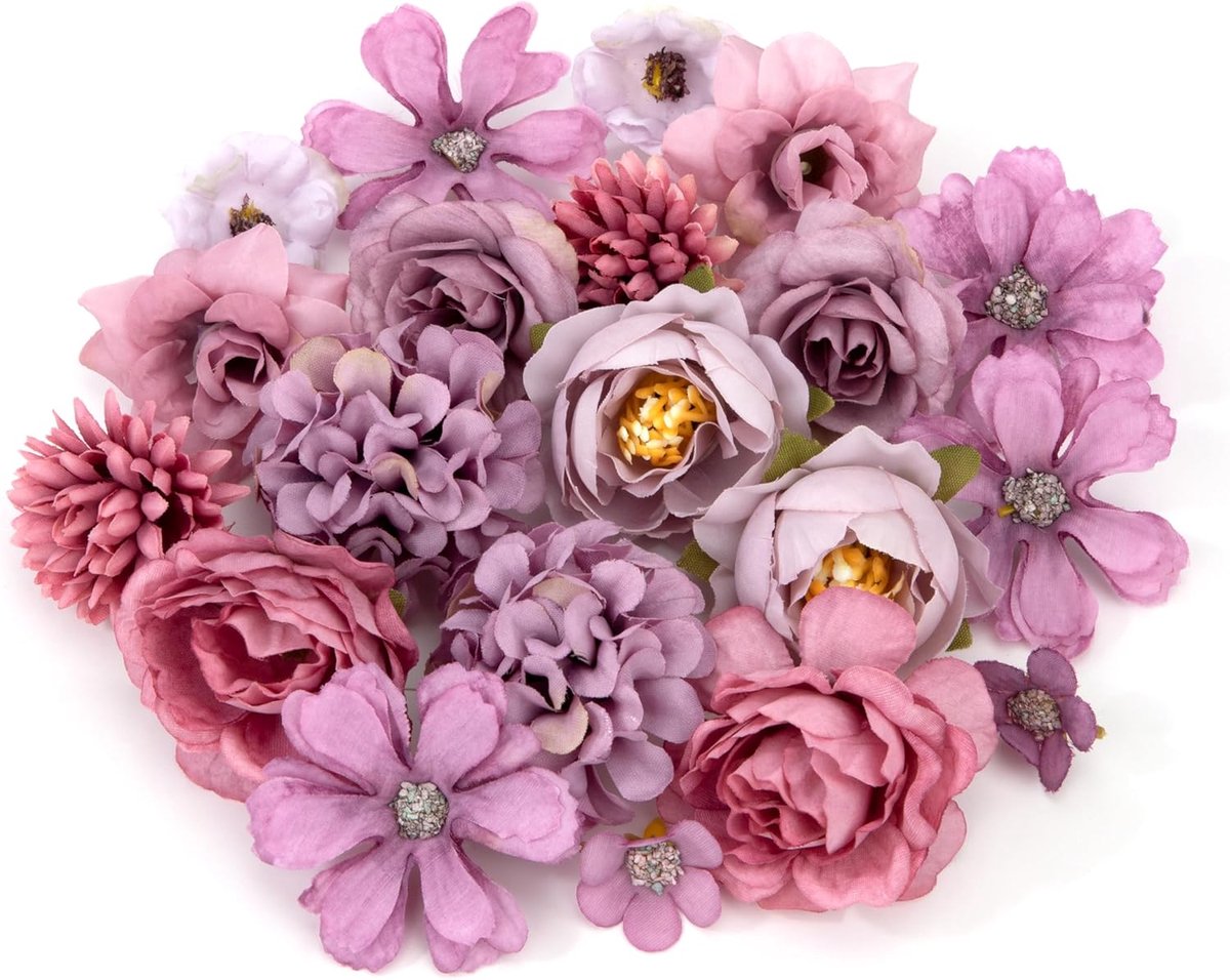 Kunstbloemen, gesimuleerde bloemkoppen, zijden bloemkoppen voor doe-het-zelf handwerk, bruiloft, feest, decoratie, 20 stuks, paars