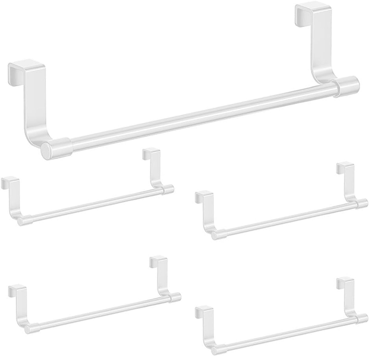 5 Stuks Keukenhanddoekhouder, Deurhanddoekhouder, Deurophanging, Theedoekhouder Zonder Boren, Theedoekhouder om op te Hangen, Koolstofstaal, voor Kastdeur, Badkamer en Slaapkamer (Wit)