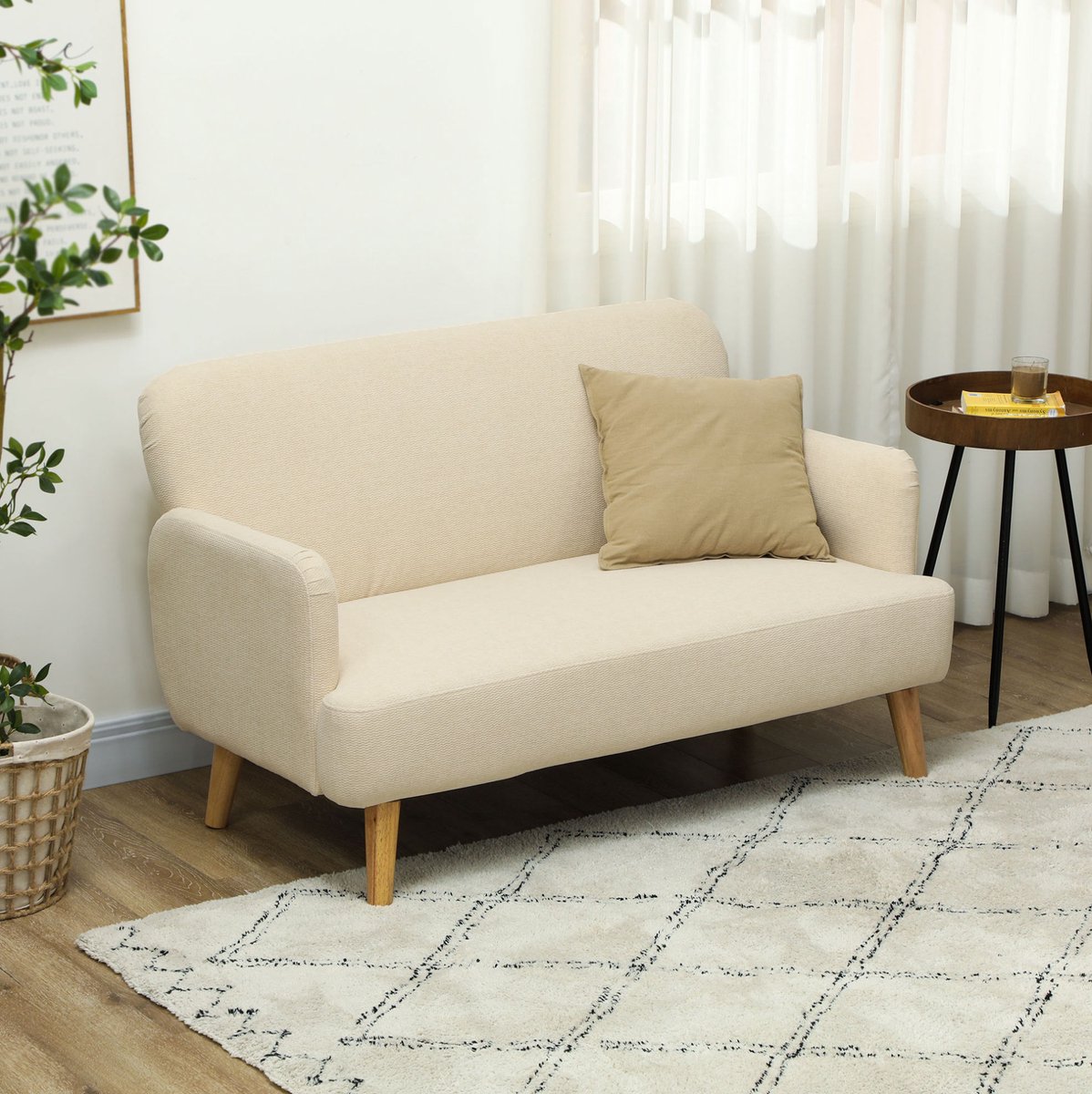 MIVRAY Bank 130 cm - 2-Zits Zitbank Met Zachte Armleuningen En Houten Poten - Voor Woonkamer En Slaapkamer - Velvet - Cream White