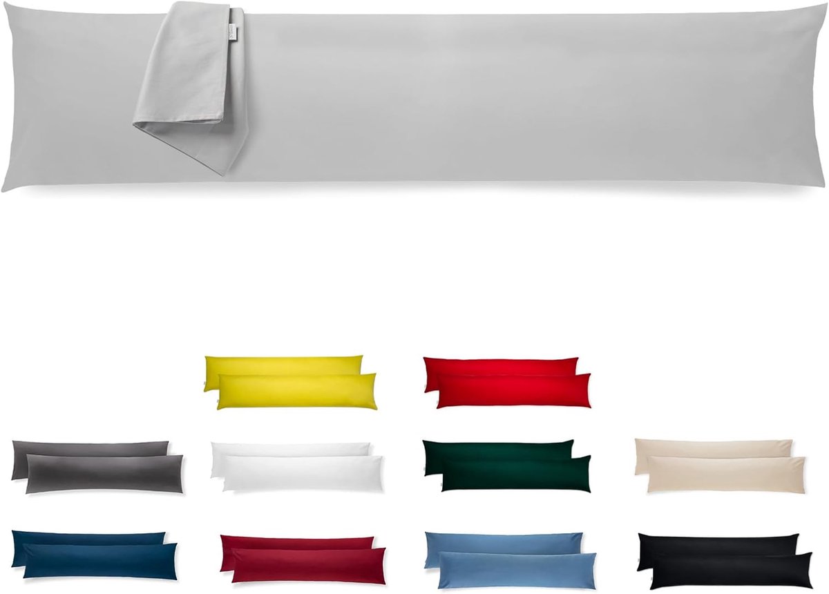 Kussensloop Set van 2-40x145 cm 100% Polyester Microvezel Hoofdkussensloop - Met Ritssluiting - OEKO-TEX Hypoallergeen Ademend Machinewasbaar - Lichtgrijs