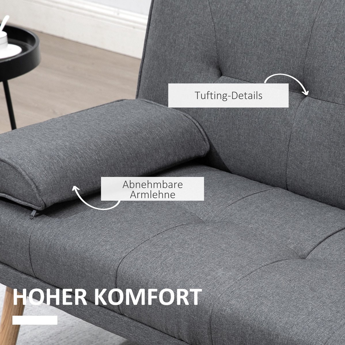 MIVRAY Slaapbank 3-Zits 181 Cm - Met Klaptafel En Bekerhouder - Slaapfunctie Voor Woonkamer - Polyester - Donkergrijs