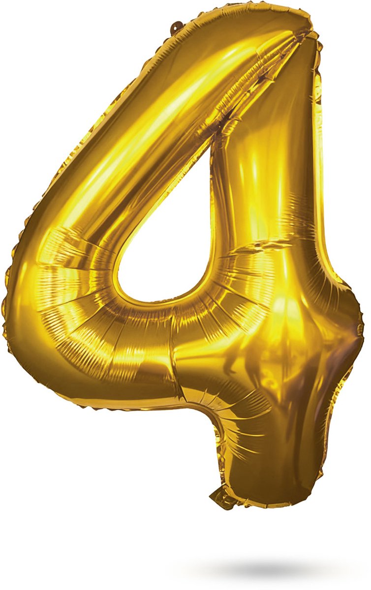 Folie Ballon Cijfer 4 Goud - XL Helium Ballon Verjaardag - Grote Gouden Nummer Ballon - Herbruikbare Folieballon - Feestdecoratie Voor Verjaardag, Jubileum en Party [58084-04]