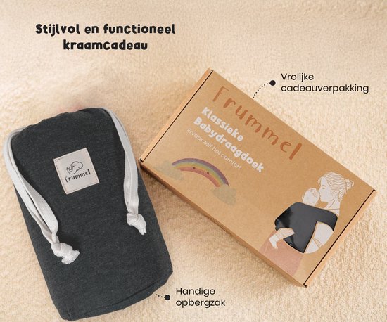Frummel Baby Draagdoek Donkergrijs - Draagzak - Baby Wrap - Baby carrier - Draagdoek baby - Baby 0-36 maanden - Newborn van Frummel — afbeelding 5