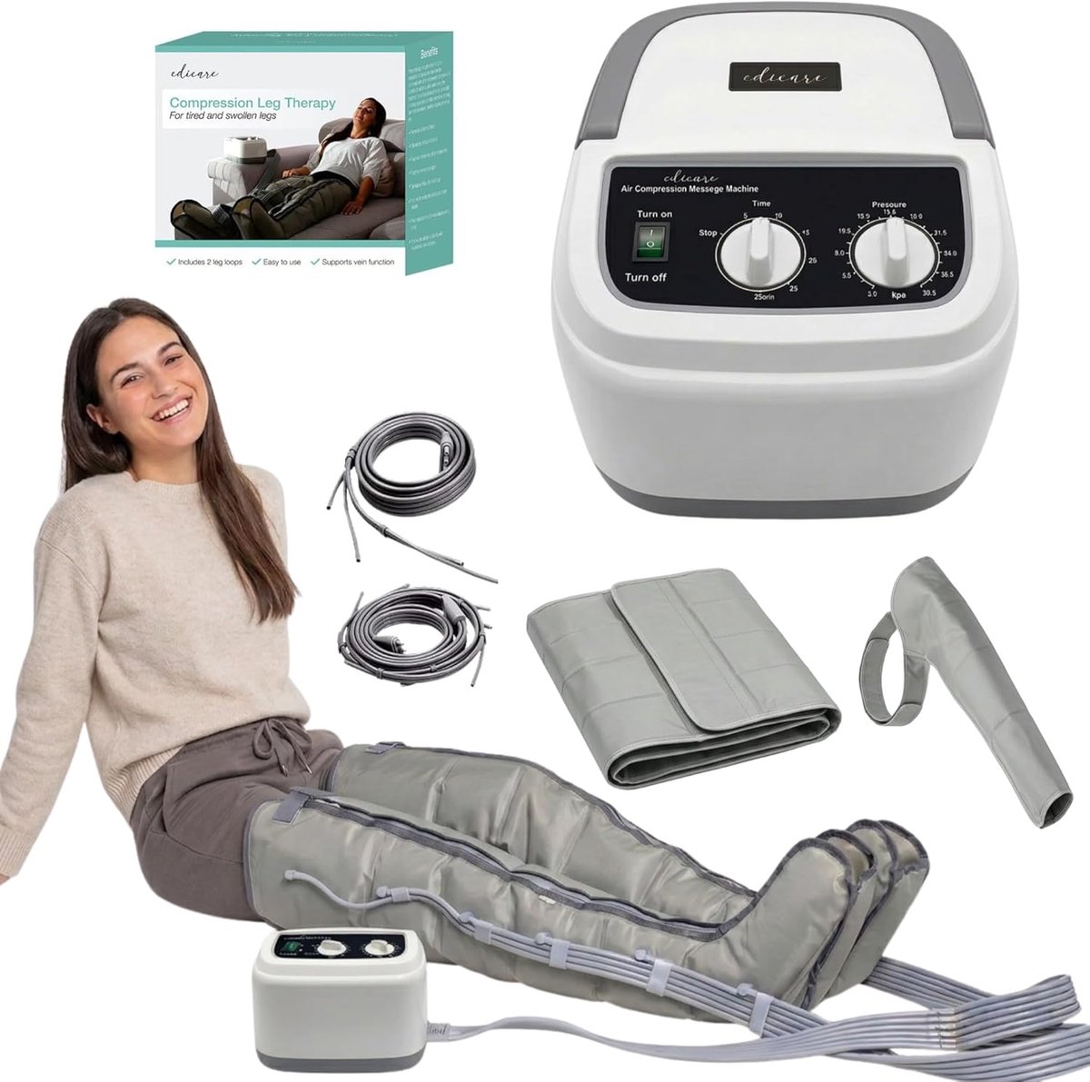 Pressotherapie Apparaat - Lymfedrainage Compressiemassage - 6 Luchtkamers - Voor Benen Armen en Taille - Verbeterde Doorbloeding en Herstel