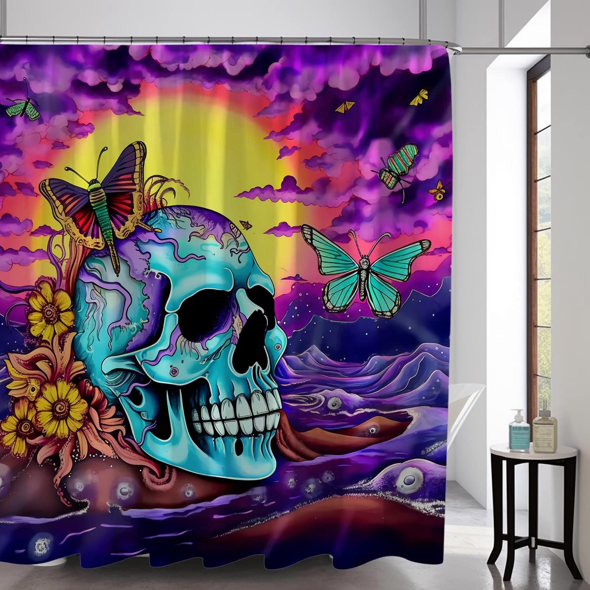 Boho Mushroom Skull Animal Sun Moon Floral Douchegordijn, Kunst Decor Waterdicht Stof Douchegordijn voor Badkamer Set met Haken