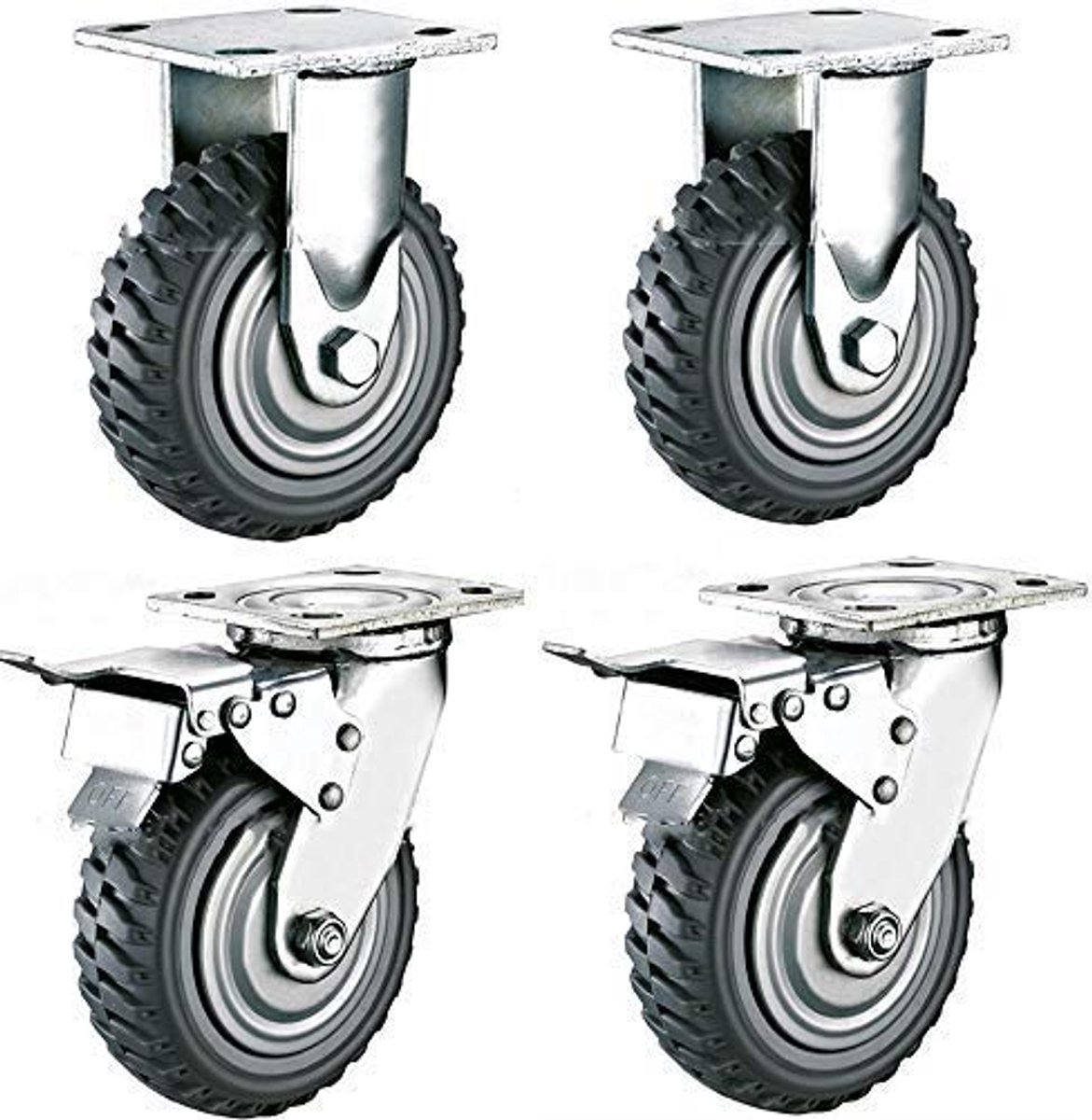 uyoyous 4 stuks zwenkwielen, outdoor, zware wielen, 200 mm, industriële wielen, 360 graden draaibaar, transportwielen, meubelwielen, draagkracht 900 kg (2 remmen)