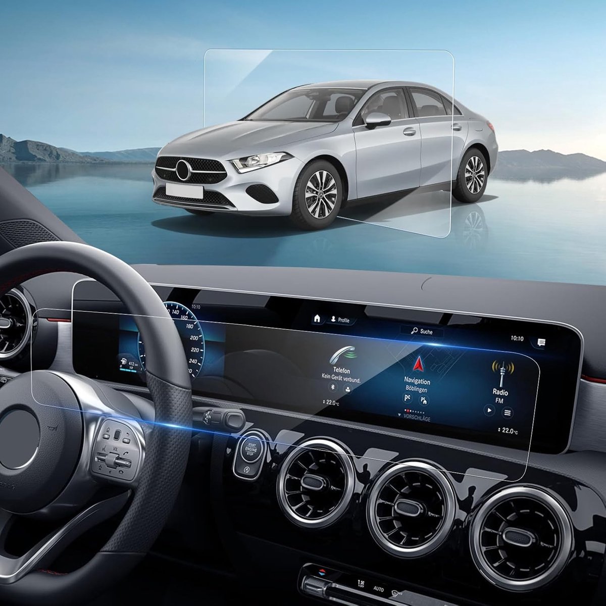 Beschermfolie voor A-Class W177, B-Class W247, GLA H247 en GLB X247 - Geïntegreerde gehard glazen schermbeschermer, 9H krasbestendig en perfect passend