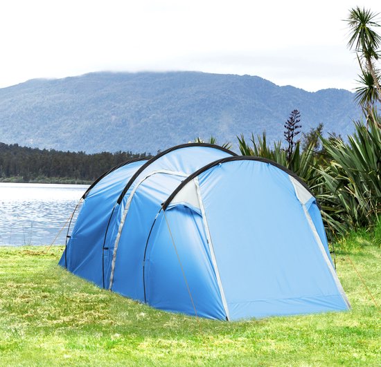 1 stuk - Tent - Tweepersoons snelopener - met lobby en slaapruimte - Waterdicht - 426 x 206 x 154 cm - Lichtblauw — afbeelding 3