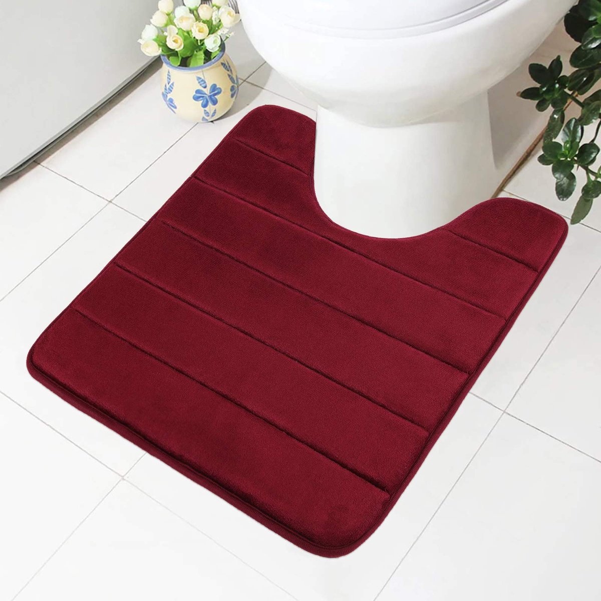 Traagschuim Antislip Zachte Mat Met Uitsparing 50 x 60 cm - Absorberende Badmat Voor Toilet, Wasbaar, Wijnrood
