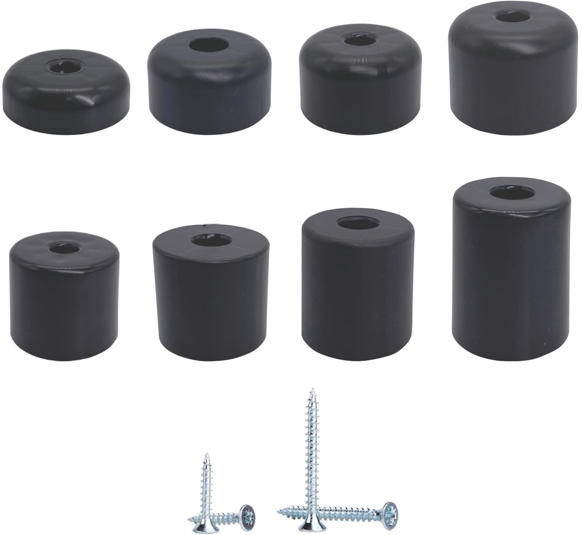 (Pack van 20 stuks) Zwarte meubelpoten, hoogte 45 mm, rond Ø 50 mm meubelpoten, materiaal kunststof, inclusief schroeven (20, hoogte 45 mm)