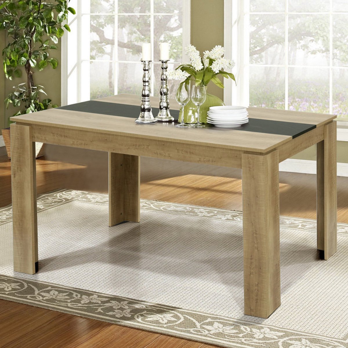 EGGREE Eettafel - houten eettafel voor de keuken - grote tafel voor 6 personen - 140x70x75 cm - eiken en zwart