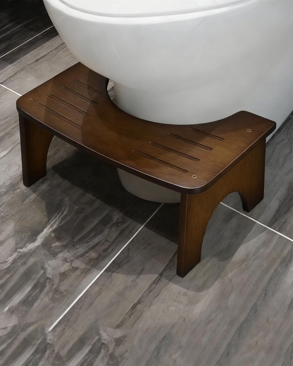 Fysiologische toiletkruk van bamboe, wc-treeplank van hout, 35 graden duurzame C-vormige kruk, koffiekleur
