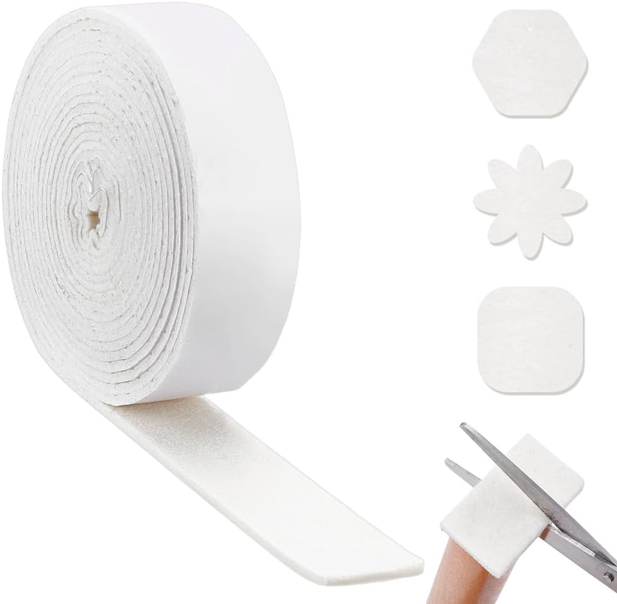 600 x 5 cm zelfklevende viltband, witte zelfklevende viltglijders, vilten rol op de achterkant, antislip vilten meubelbekleding ter bescherming van hardhouten vloeren, stoelen en