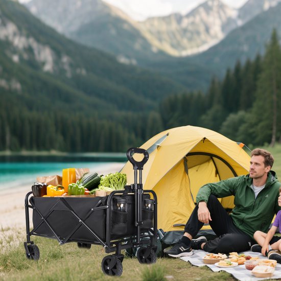 DailyDamaar bolderkar - Bolderkar opvouwbaar - Trekkar - Bagagekar - Verstelbare handgreep - 100 L - Buitengebruik - 70×43×72cm - Zwart — afbeelding 2