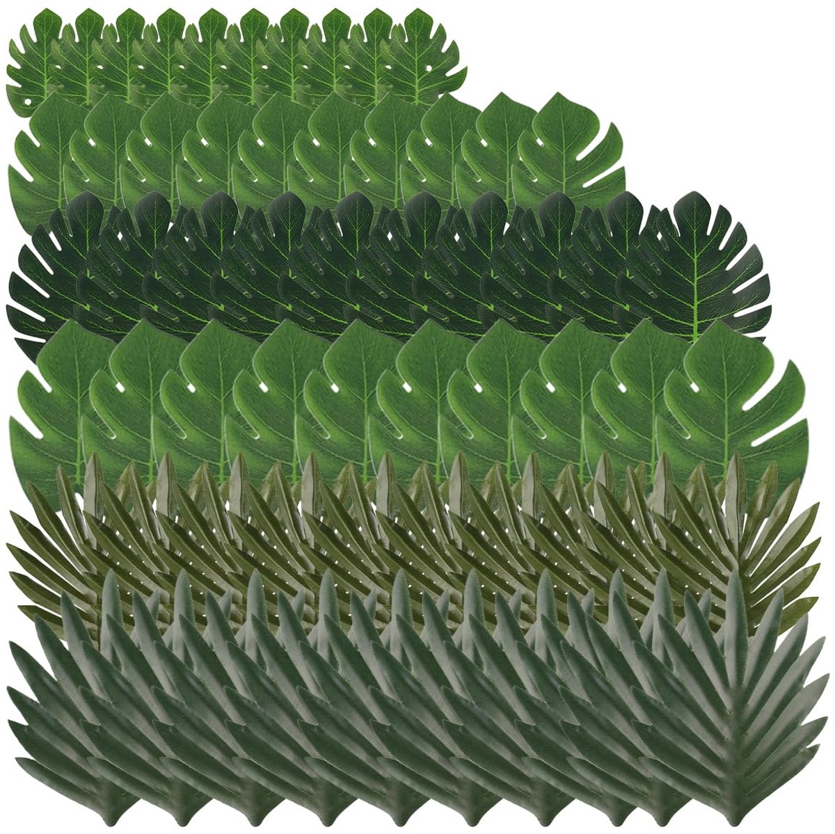 SnelShoppen - 60 Stuks Kunstpalmbladeren, Tropische Monstera Bladeren, Kunstmatige Palmbladeren voor Woondecoratie, Feestdecoraties, Hoogwaardig Plast