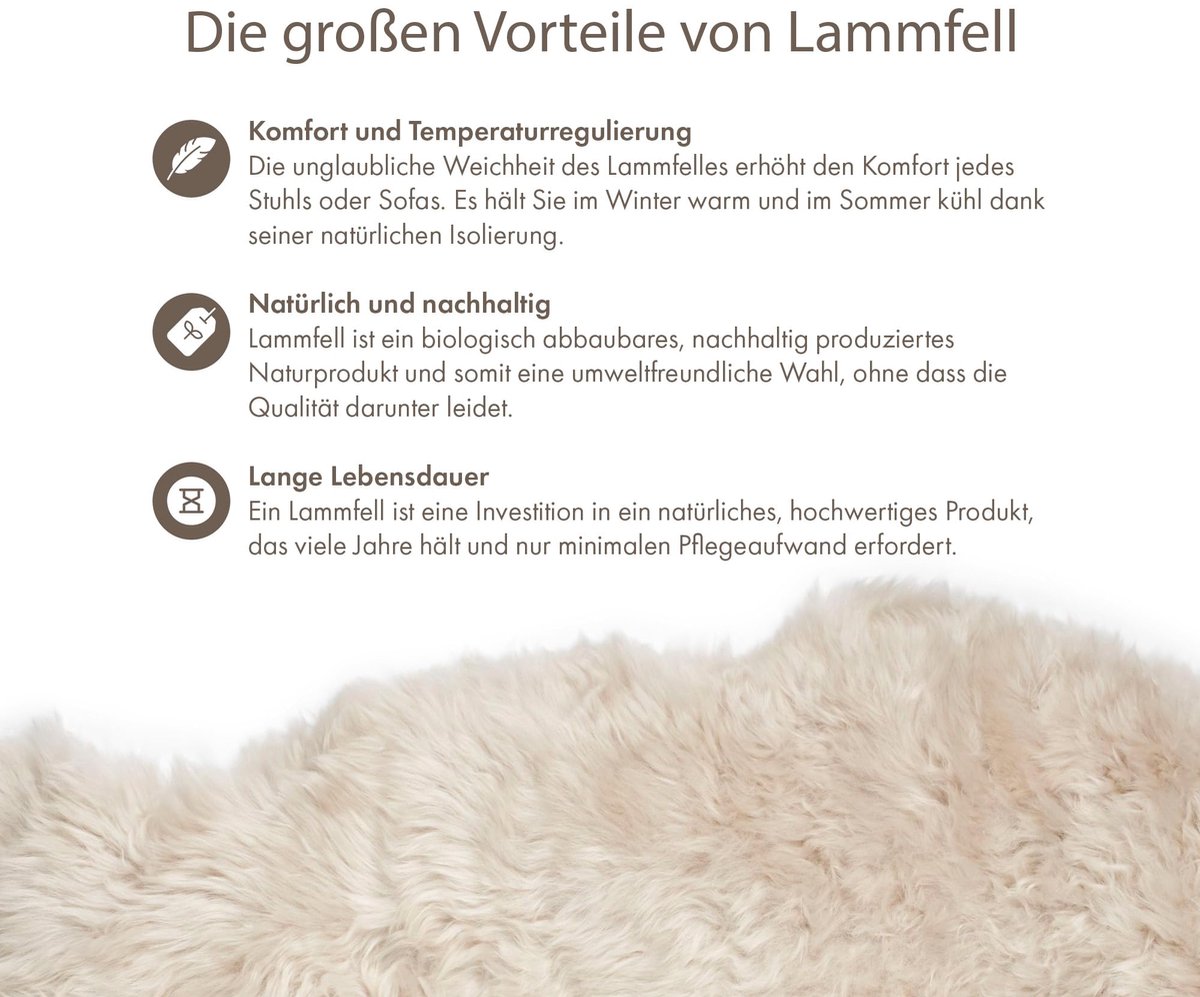 SHEEP Lamsvacht tapijt 170x60 cm | echt lamsvel kan op de bank of bed worden gebruikt | grote lamsvacht is ademend en warmteregulerend | kleur: Beige