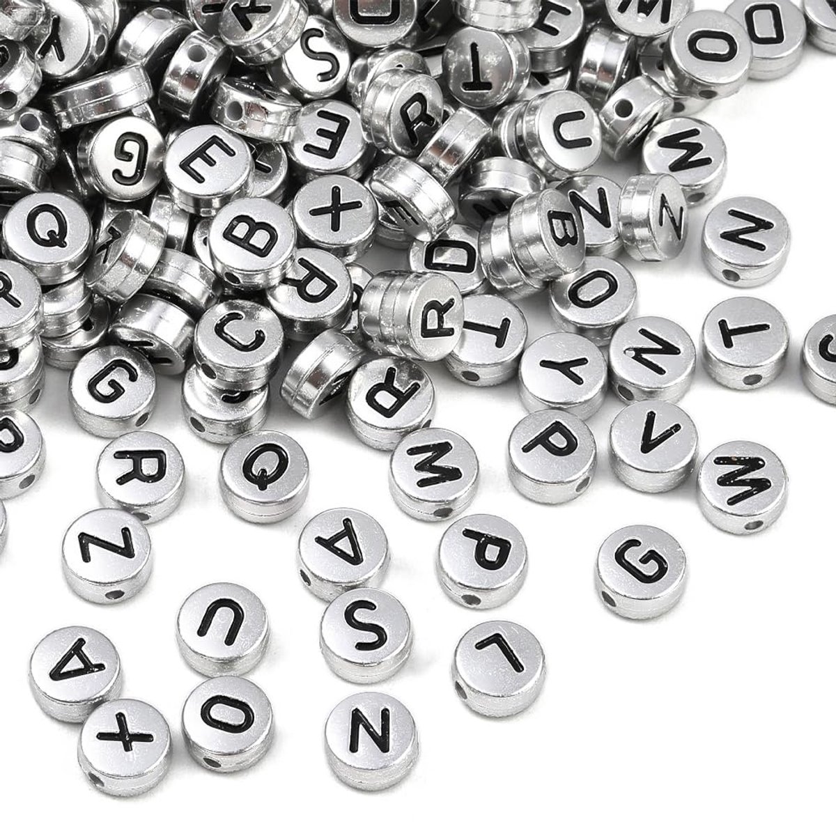 Letterkralen met Gaten Acryl Platte Ronde Diverse Alfabet Zilver Plastic Losse Spacer Haar Kraal Bulk voor Sieraden Maken Armband Ketting Oorbellen Diy Craft