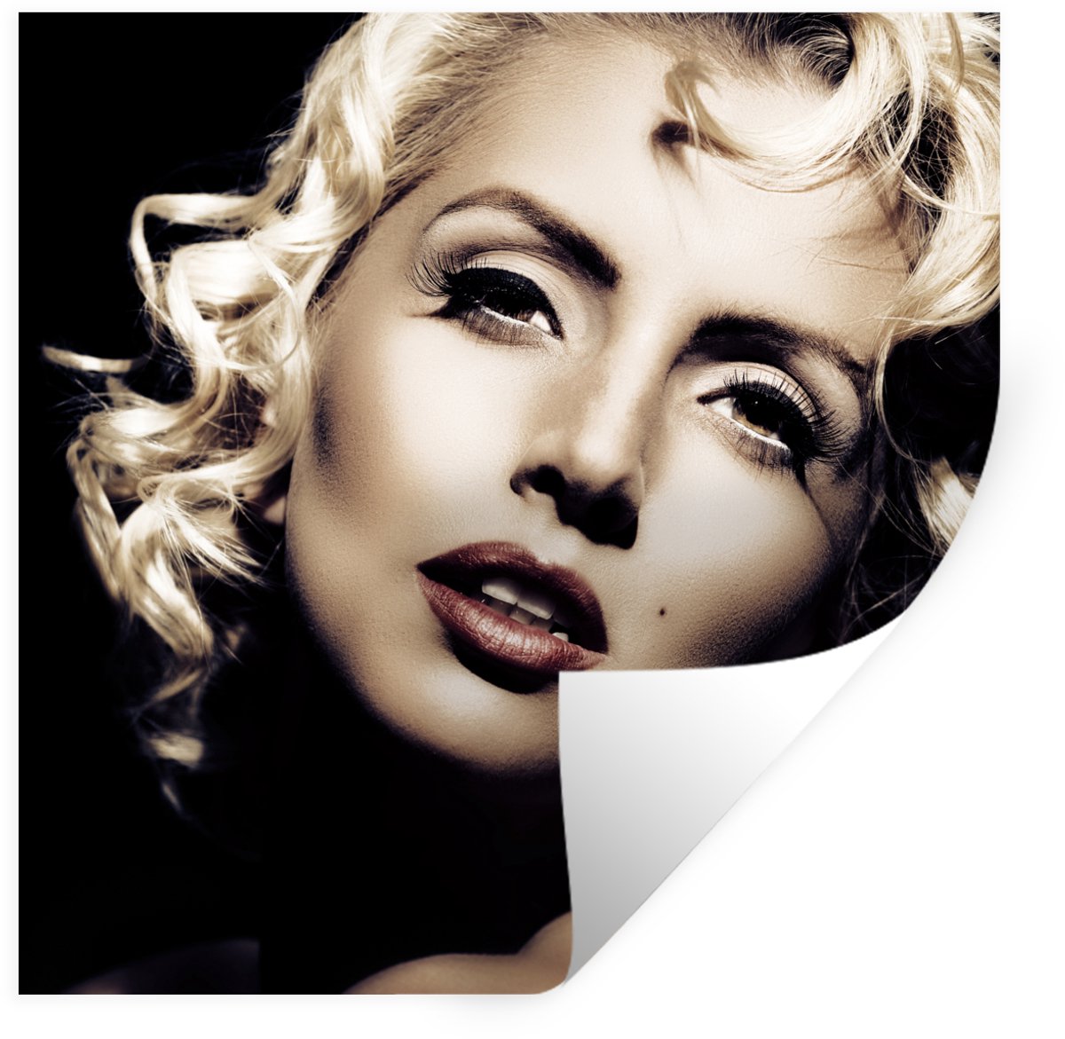 Muurstickers - Sticker Folie - Vrouw - Vintage - Lippenstift - Blond - Krullen - 80x80 cm 