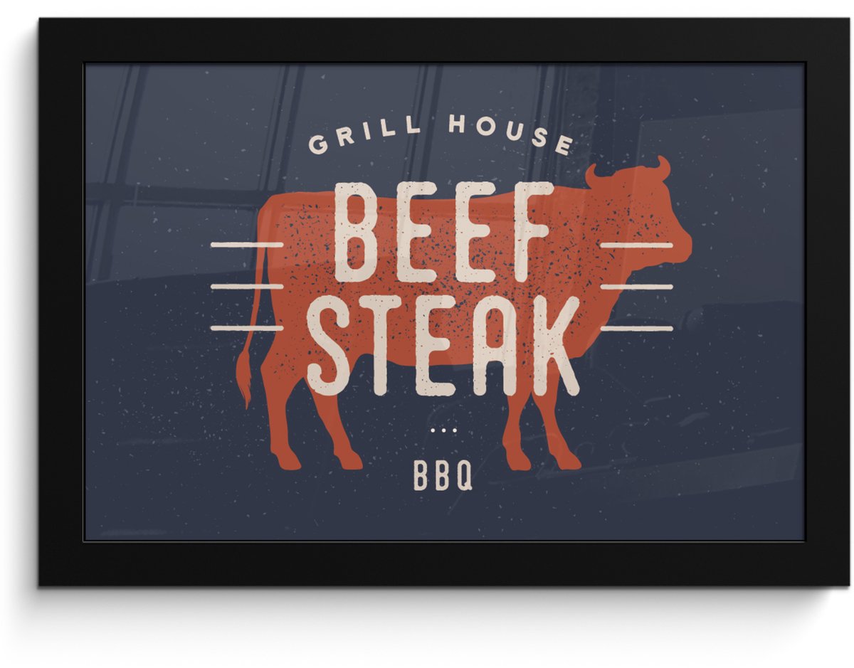 Poster in lijst - Fotolijst 30x20 cm - Posters - Mancave - Biefstuk - BBQ - Posterlijst zw