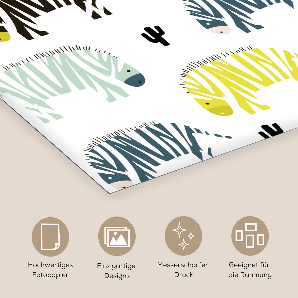 Poster Zebra - Cactus - Wit - 50x50 cm