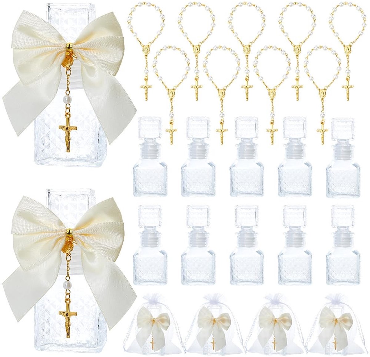 Dailygoods - 15 Sets Glazen Heilige Water Flessen 50ml - Inclusief Strik en Organza Zakken
