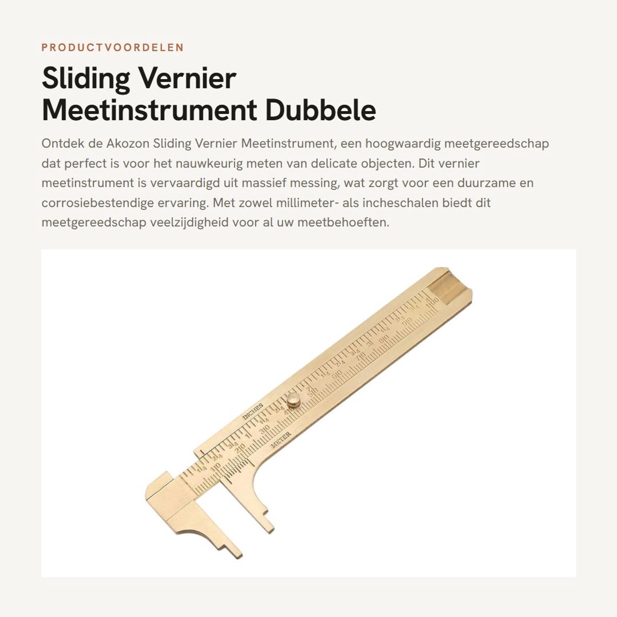 Dailygoods- Schuifmaat 100 mm - Dubbele schaal mm/inch - Messing - Precisie meetinstrument - Voor juwelen en gevoelige objecten - Schokbestendig en duurzaam - Meetlat