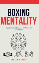 Boek "Boxing Mentality" met een afbeelding van een hersenen, bokshandschoenen en een lampje. Geschreven door Andrew Hudson.