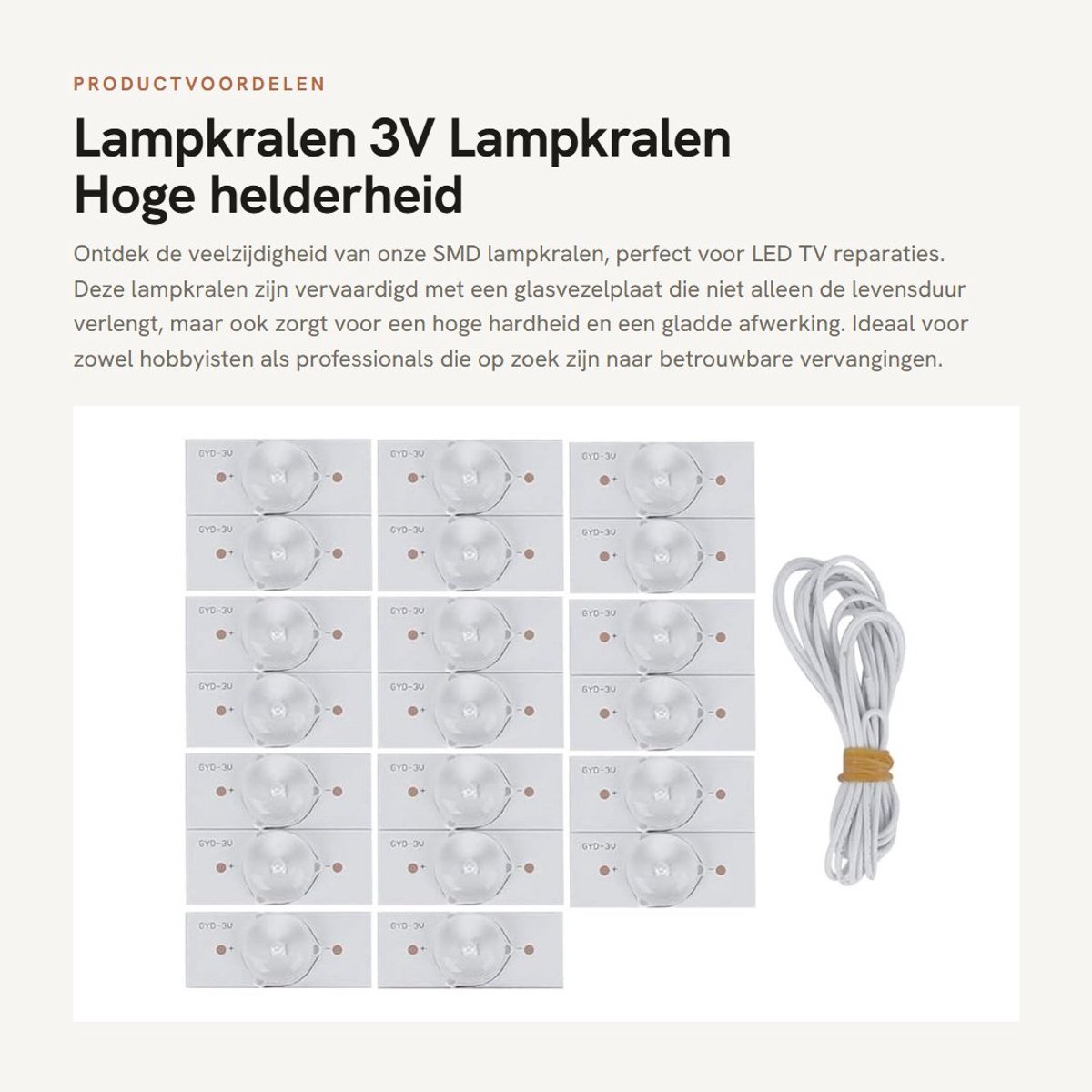 Dailygoods - Lampkralen - 3V Lampkralen - Hoge helderheid - 20 stuks - Geschikt voor LED TV Reparatie - Kwaliteit en duurzaamheid