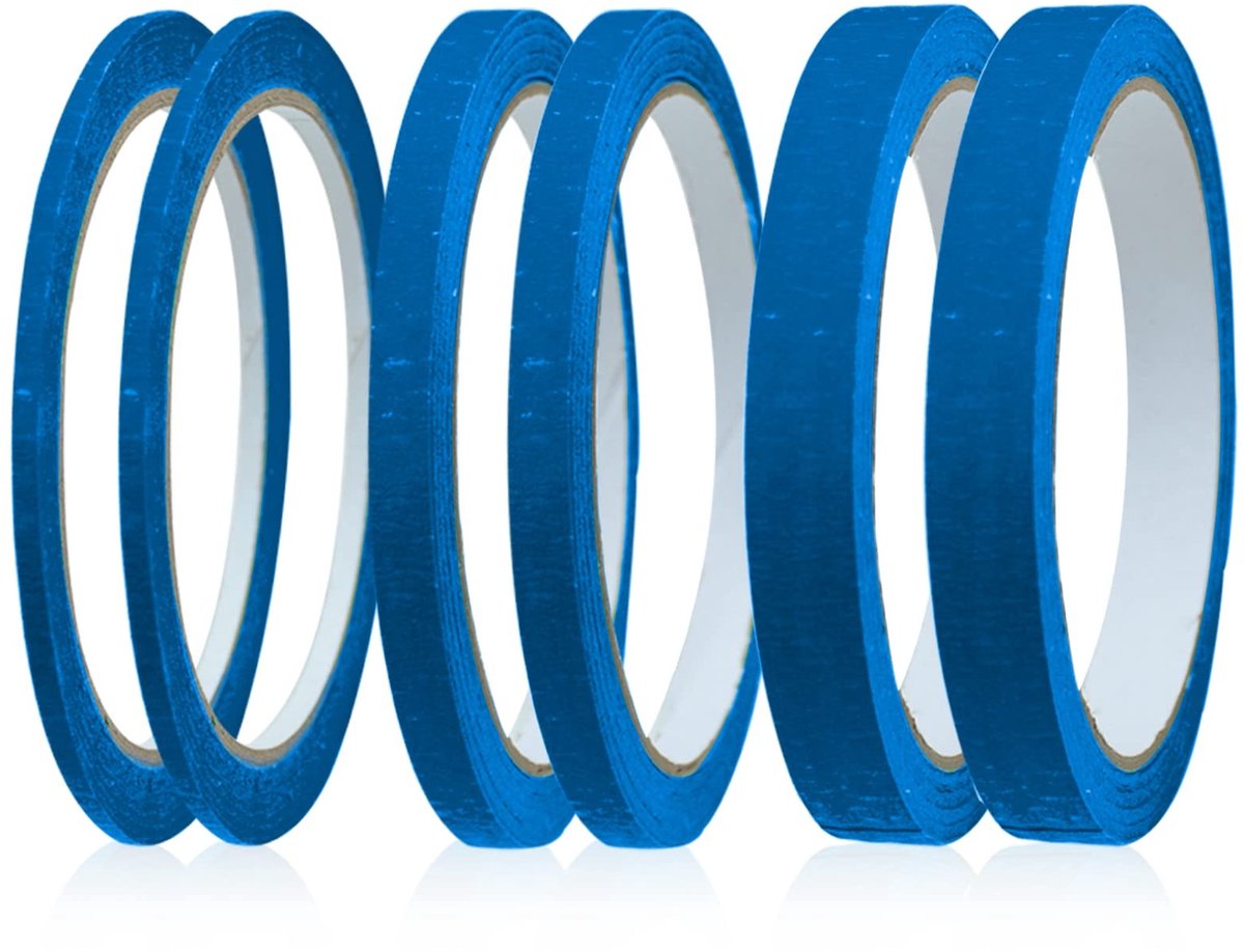 Dailygoods- Afplaktape 6 Rollen - 3/7/12 mm Breed - 20 m per Rol - Donkerblauw - Hoogwaardig Papier - Voor Schilderen en Decoratie - Plakband