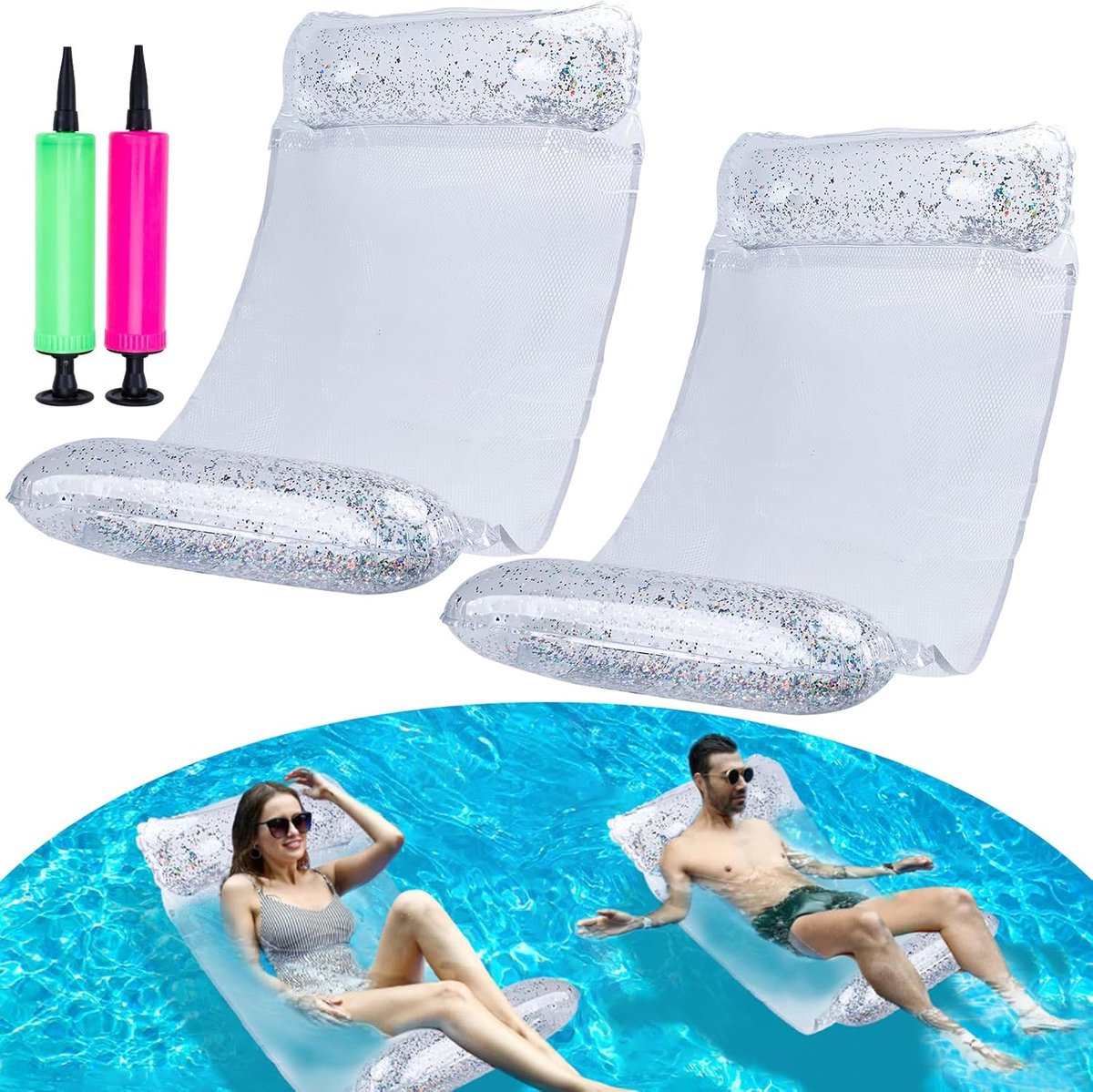 Luchtmatras, voor zwembad, opblaasbare waterhangmat voor volwassenen, 3-in-1 waterhangmat, loungestoel, zwembad, lounge, luchtmatras, waterhangmat, zwembadluchtmatras