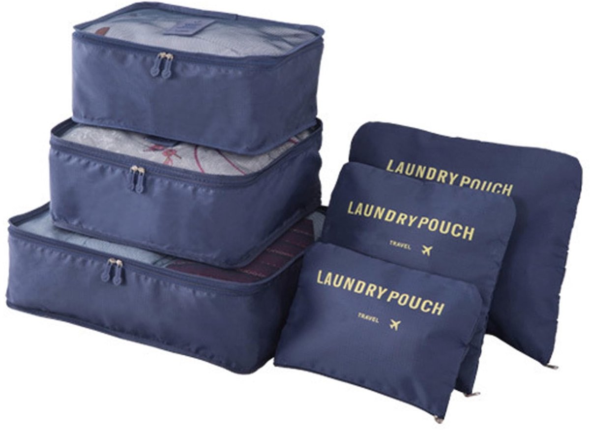 Dailygoods - 6 Stuks Reis Verpakkingskubussen - Kofferorganizer in Marineblauw