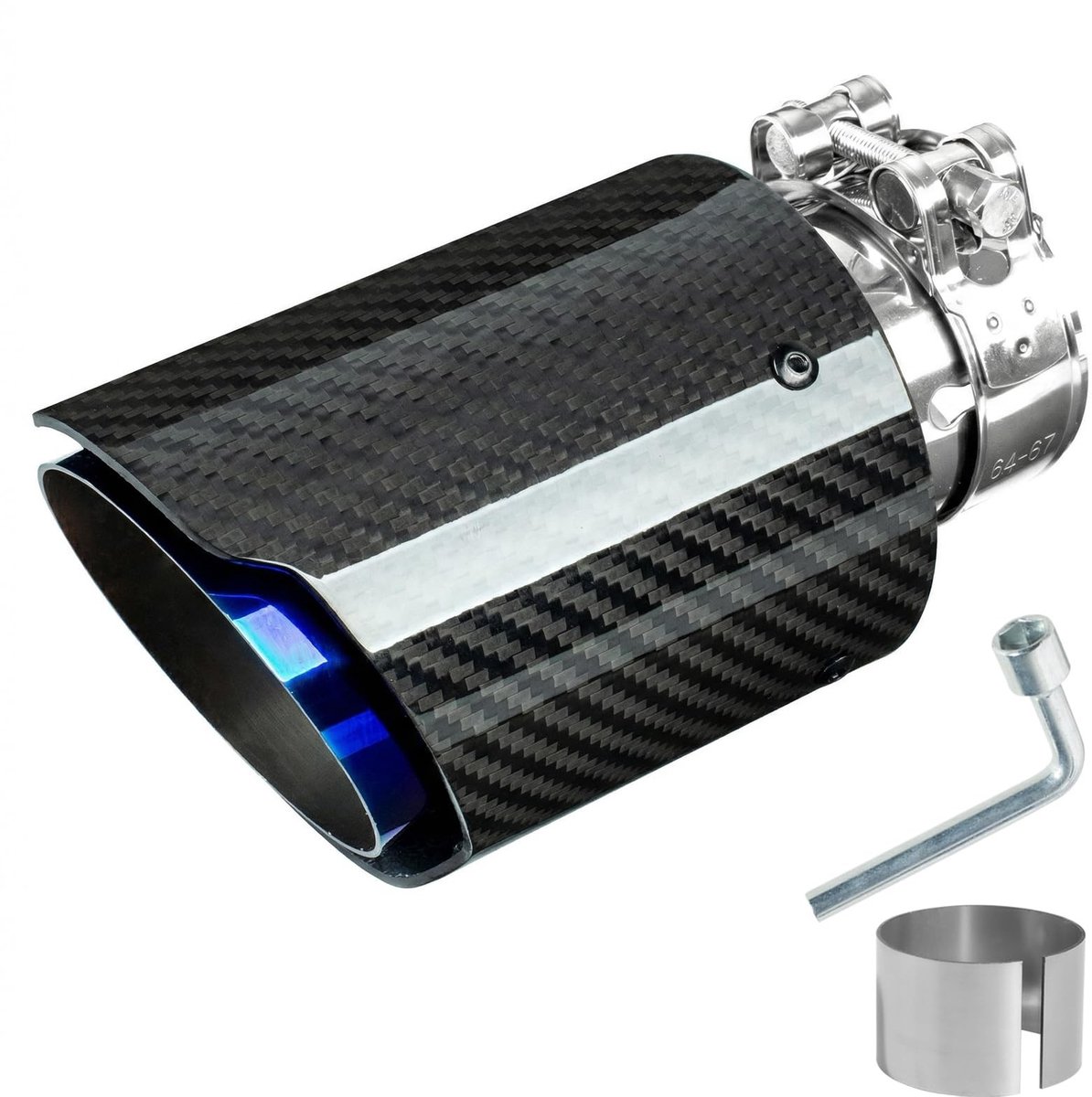 Dailygoods - Catekro Uitlaatpunten van 63 mm roestvrij staal en carbon, universele inlaat (63 mm) en uitlaat (89 mm), eindgeluiddemper voor dieper motorgeluid, bolt-on-montage voor auto (lichtzwart-blauw)