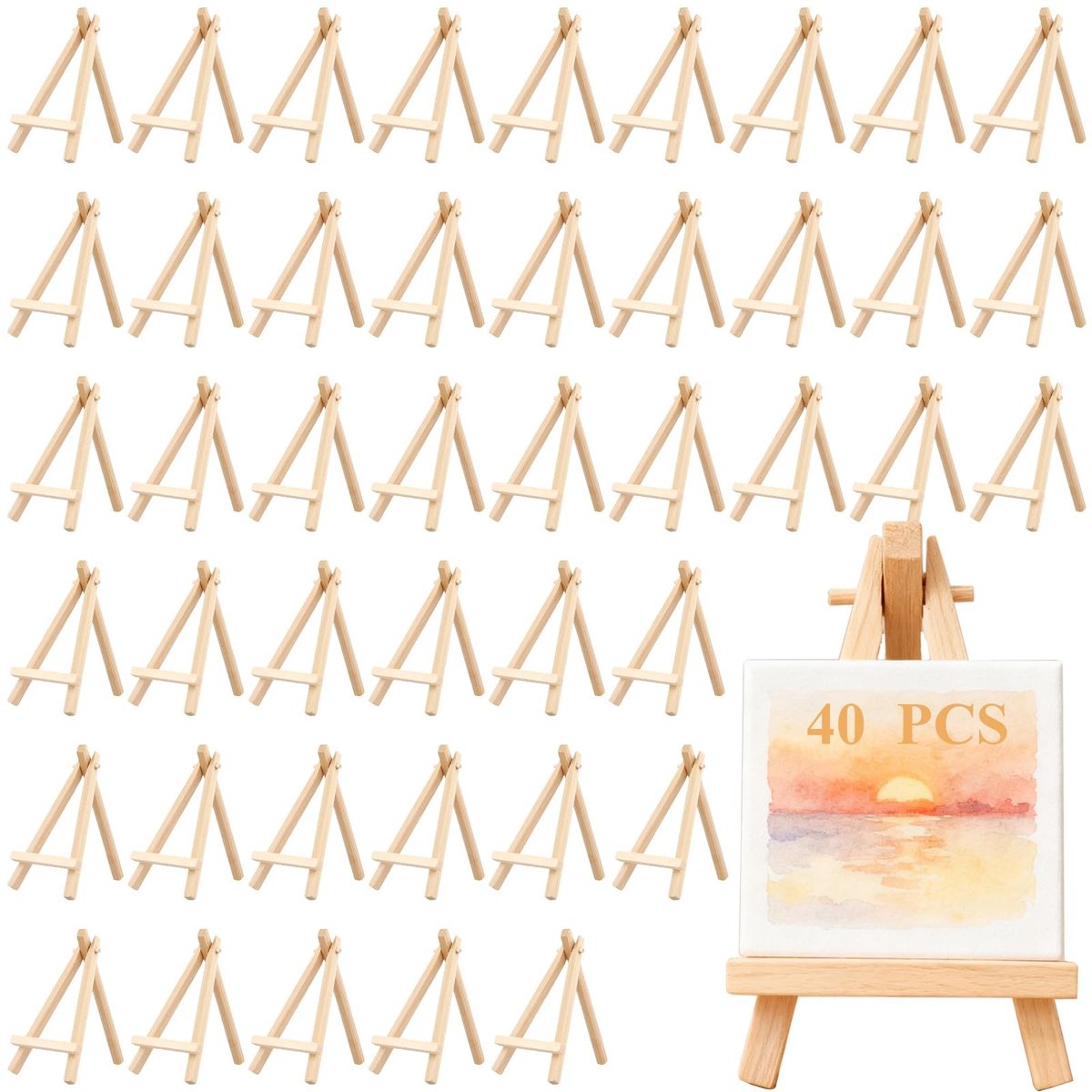 Dailygoods- Ezelstandaard 40 stuks - Mini Houten Ezel - Verstelbaar - Opvouwbaar - Tafelblad - Natuurlijk Materiaal 15 x 8 cm