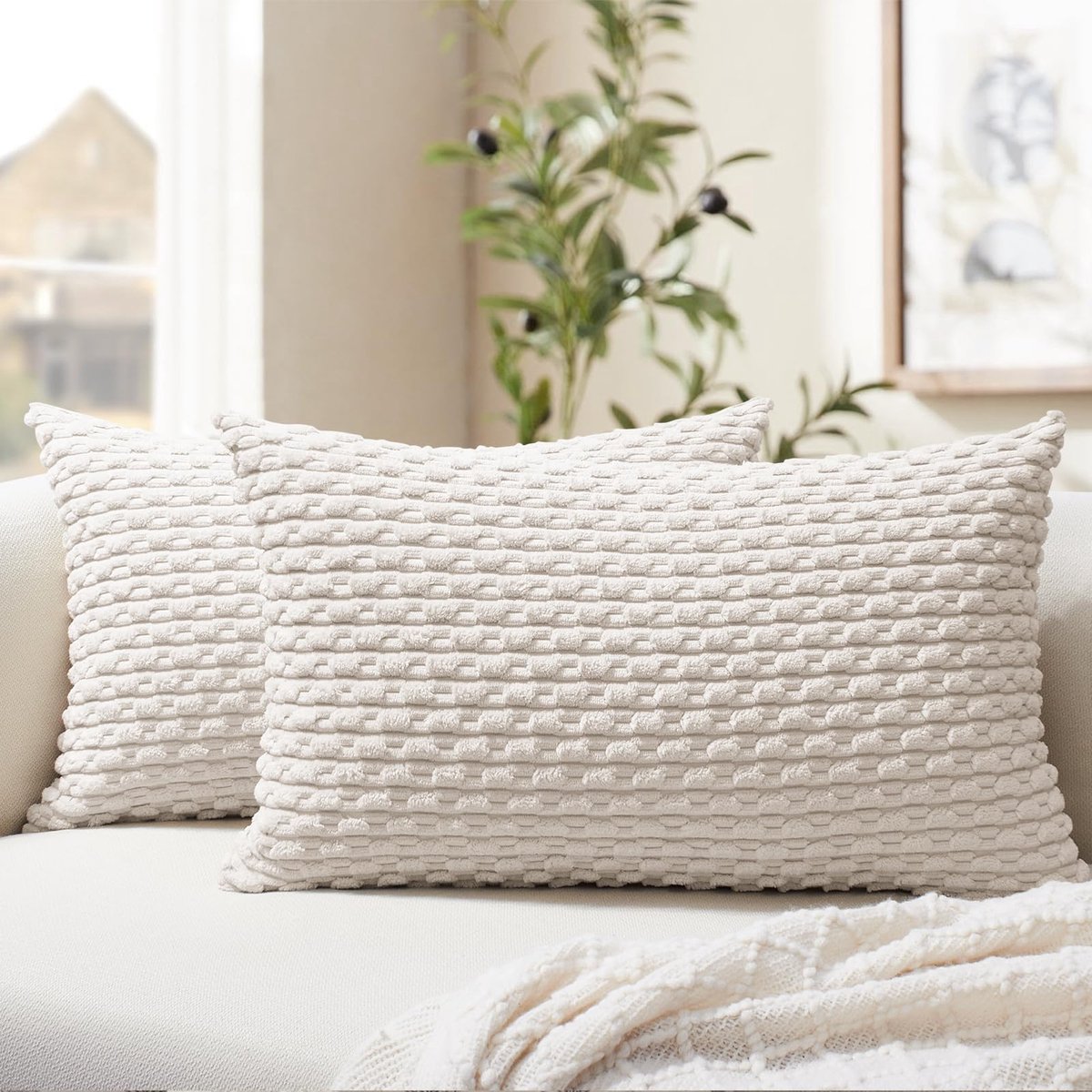 Kussensloop 40 x 60 cm, boho-beige, set van 2 corduroy, kussenslopen, bankkussens, decoratief kussen, nekkussen, decoratie woonkamer, kinderkamer, bank, bed, beddengoed, rechthoekig