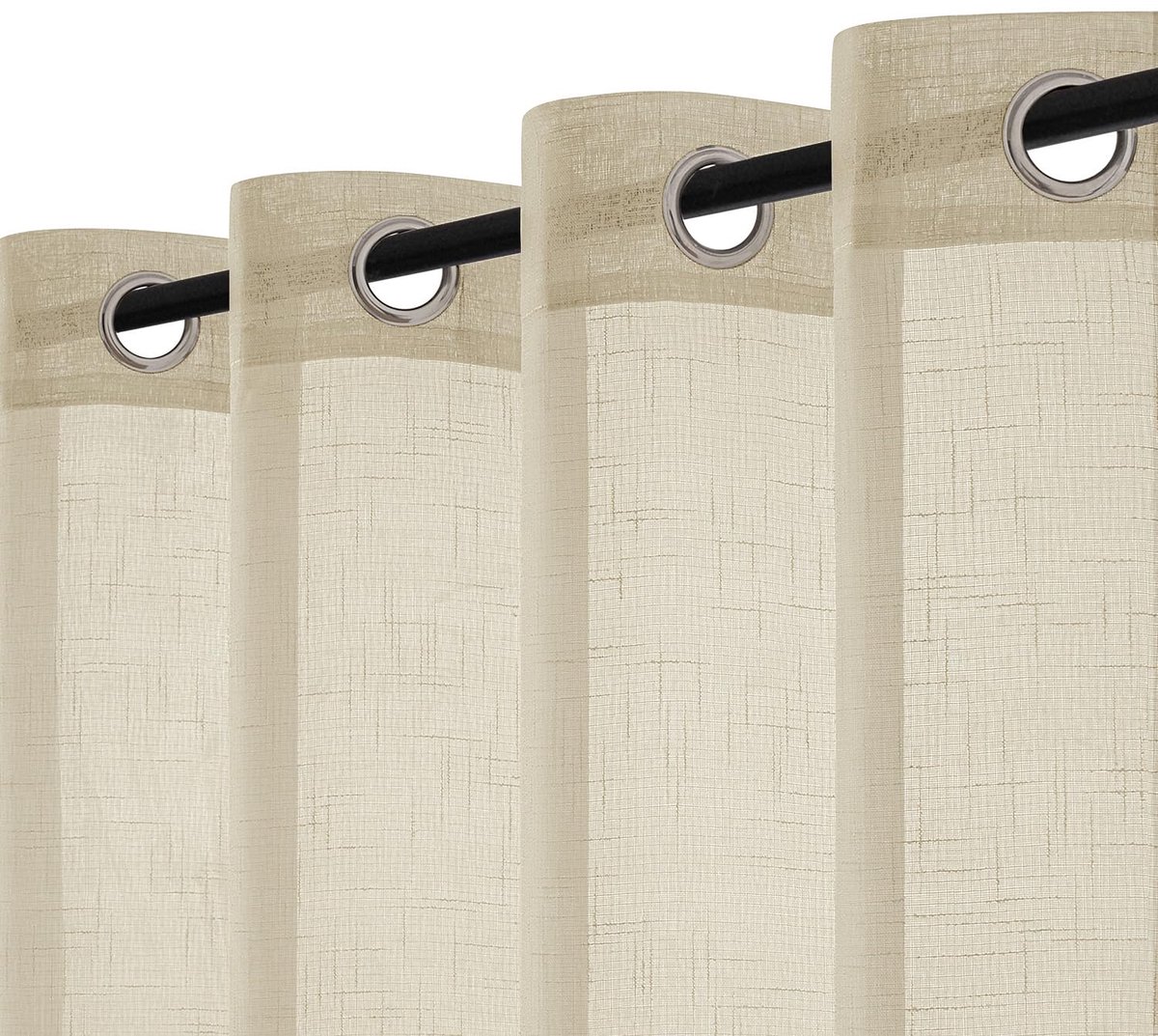 Half-transparante gordijnen met ringen, 2 stuks, 140 x 225 cm, linnenlook, lichtfilter en privacy, voor woonkamer en slaapkamer, beige