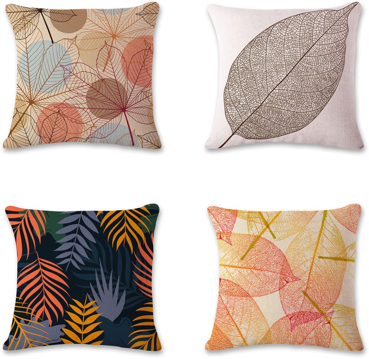 Set van 4 kussenslopen 60 x 60 cm (23,6 x 23,6 inch) linnen kussensloop vierkante bank kussensloop, slaapkamer indoor outdoor kussenhoes voor woondecoratie gunst met onzichtbare rits (gele bladeren)