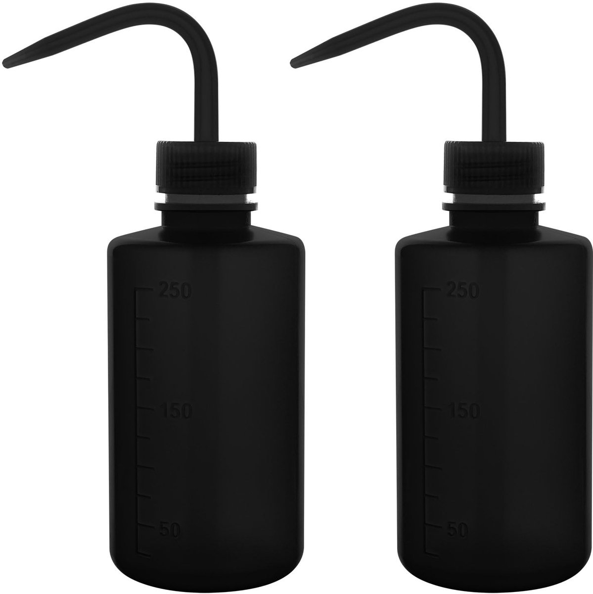 stonylab LDPE Chemicaliënwasfles, 2-Delige set Watergeefinstrument, Veilige Zwarte Plastic Knijpfles met Schaalverdelingetiketten en Smalle Hals, 250 ml