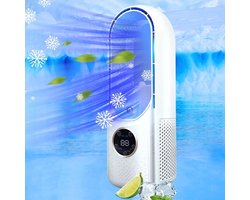 Luchtkoeler Ventilator - Airco zonder afvoerslang - Mobiele Air Cooler - Bladloze Ventilator - Torenventilator met Bevochtiging - Koelventilator voor Slaapkamer en Kantoor - 6 Standen - LED Nachtlamp - Wit